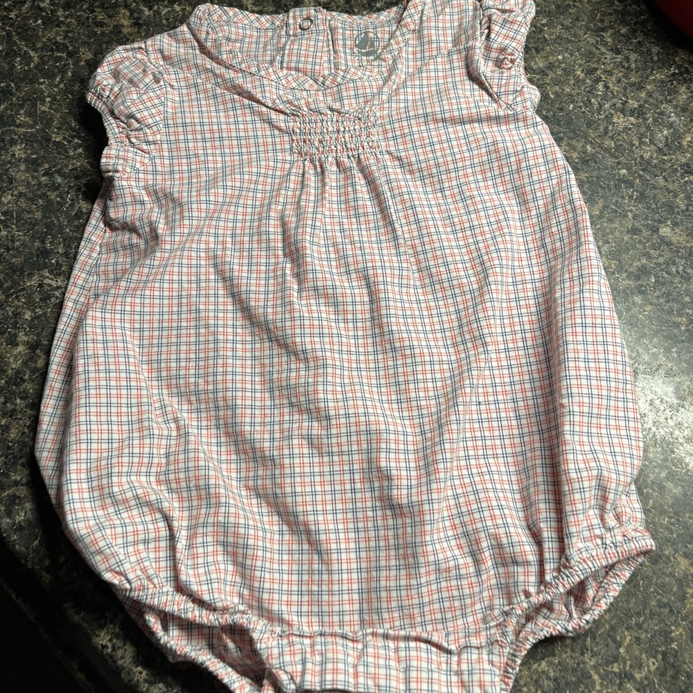 Baby Petit Bateau Plaid Smocked Romper - Red & Blue